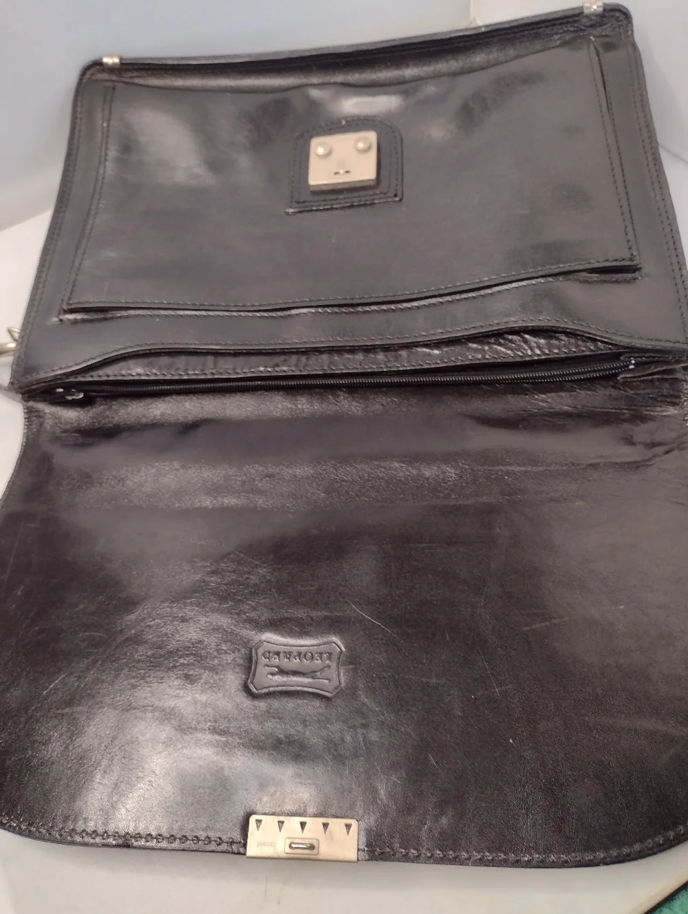 Amiet Leopard Black Leather Briefcase Portfolio File Folder Document